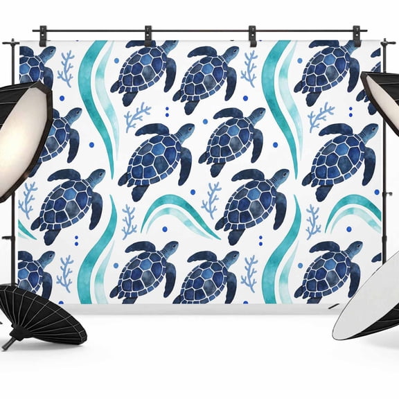 7x5ft Photo Backdrop, Teal Sea Turtle Coastal Soft Polyester Backdrop Curtains Photography Backdrops, Classic Ocean Waves Turquoise Brushed Background for Photoshoots Studio Video Portrait Parties