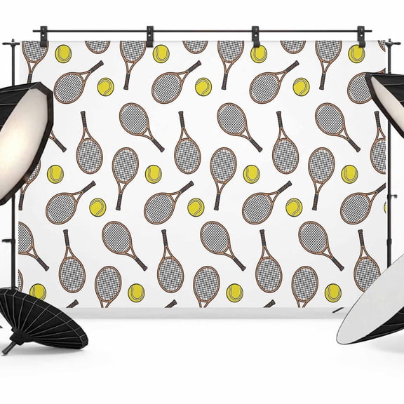 7x5ft Photo Backdrop, Tennis Sport Soft Polyester Backdrop Curtains Photography Backdrops, Cartoon Classic Tennis Pattern Brushed Background for Photoshoots Studio Video Portrait Parties