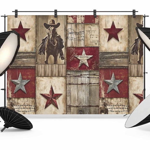 7x5ft Photo Backdrop, Texas Star Vintage Soft Polyester Backdrop Curtains Photography Backdrops, Western Cowboy Country Wooden Brushed Background for Photoshoots Studio Video Portrait Parties