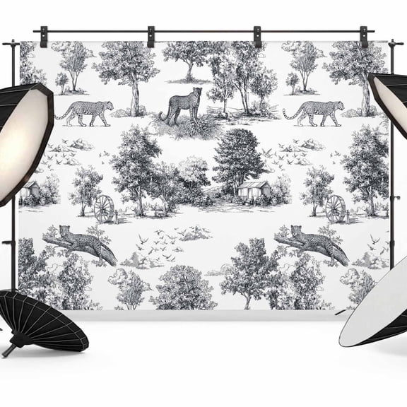 7x5ft Photo Backdrop, Tiger Leopard Soft Polyester Backdrop Curtains Photography Backdrops, Farmhouse Retro Nature Forest Trees Animals Brushed Background for Photoshoots Studio Video Portrait Party