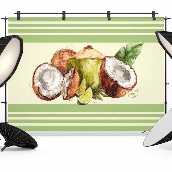 7x5ft Photo Backdrop, Tropical Coconut Soft Polyester Backdrop Curtains Photography Backdrops, Summer Palm Leaves Sage Green Stripe Brushed Background for Photoshoots Studio Video Portrait Parties