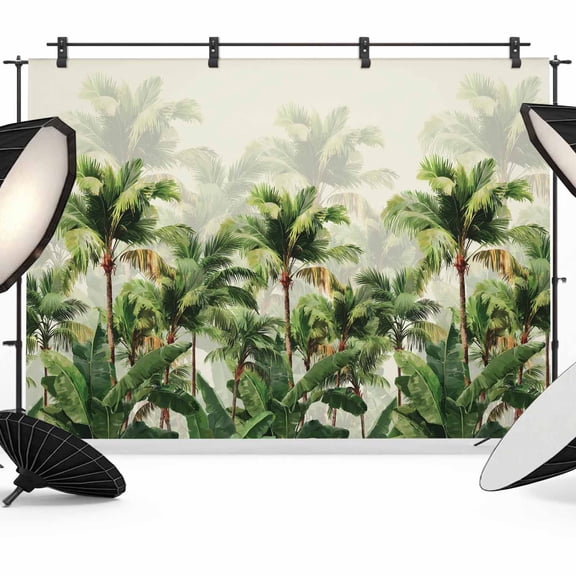 7x5ft Photo Backdrop, Tropical Forest Soft Polyester Backdrop Curtains Photography Backdrops, Summer Botanical Palm Trees Banana Leaves Green Brushed Background for Photoshoots Studio Video Portrait