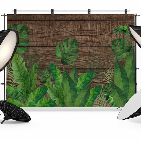 7x5ft Photo Backdrop, Tropical Leaves Soft Polyester Backdrop Curtains Photography Backdrops, Summer Botanical Monstera Leaf Wooden Brown Brushed Background for Photoshoots Studio Video Portrait