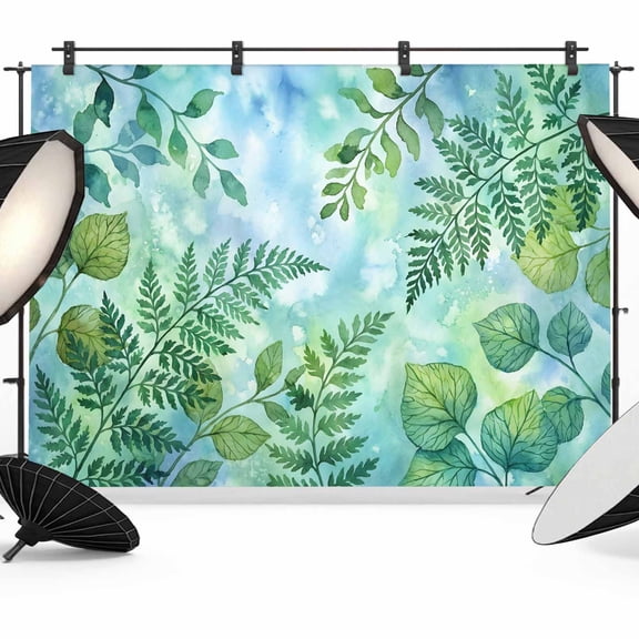 7x5ft Photo Backdrop, Tropical Leaves Soft Polyester Backdrop Curtains Photography Backdrops, Summer Botanical Watercolor Leaf Brushed Background for Photoshoots Studio Video Portrait Parties