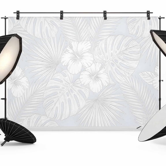 7x5ft Photo Backdrop, Tropical Leaves Soft Polyester Backdrop Curtains Photography Backdrops, Summer Nature Plants Floral Pattern Light Blue Brushed Background for Photoshoots Studio Video Portrait