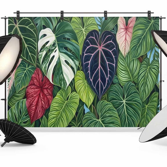 7x5ft Photo Backdrop, Tropical Monstera Leaves Soft Polyester Backdrop Curtains Photography Backdrops, Botanical Green Exotic Modern Brushed Background for Photoshoots Studio Video Portrait Parties