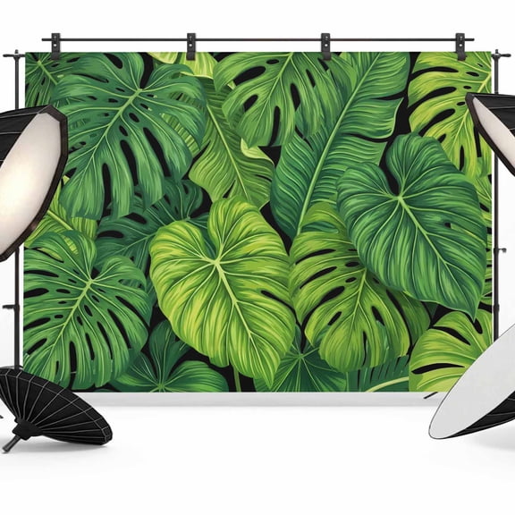 7x5ft Photo Backdrop, Tropical Palm Leaves Soft Polyester Backdrop Curtains Photography Backdrops, Summer Green Botanical Leaf Brushed Background for Photoshoots Studio Video Portrait Parties