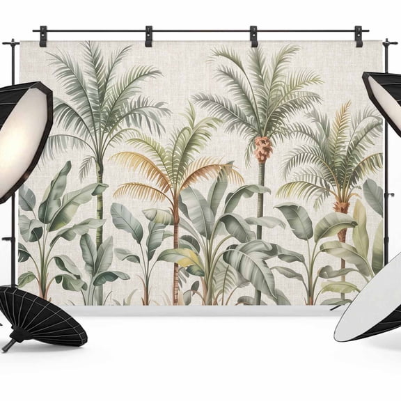 7x5ft Photo Backdrop, Tropical Plant Soft Polyester Backdrop Curtains Photography Backdrops, Green Palm Trees Summer Beach Forest Brushed Background for Photoshoots Studio Video Portrait Parties
