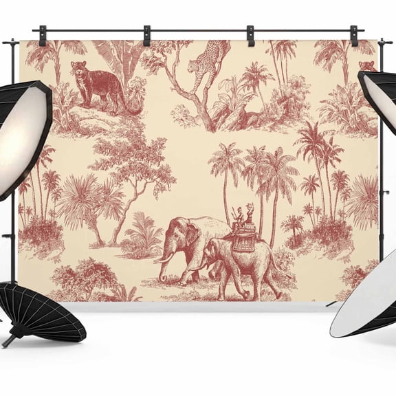 7x5ft Photo Backdrop, Tropical Plants Soft Polyester Backdrop Curtains Photography Backdrops, Farmhouse Retro Elephant Tiger Leopard Brushed Background for Photoshoots Studio Video Portrait Parties