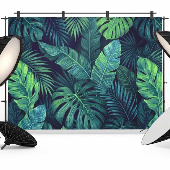 7x5ft Photo Backdrop, Tropical Plants Soft Polyester Backdrop Curtains Photography Backdrops, Summer Watercolor Teal Green Palm Leaves Brushed Background for Photoshoots Studio Video Portrait Parties