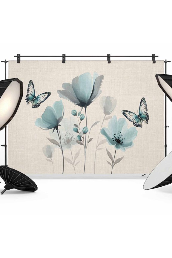 7x5ft Photo Backdrop, Tulip Butterfly Soft Polyester Backdrop Curtains Photography Backdrops, Vintage Spring Botanical Flowers Floral Brushed Background for Photoshoots Studio Video Portrait Parties