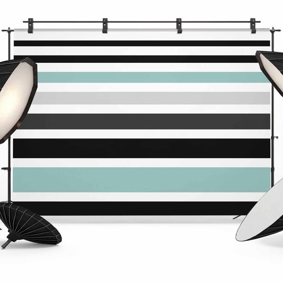 7x5ft Photo Backdrop, Turquoise Black Stripe Soft Polyester Backdrop Curtains Photography Backdrops, Modern Abstract Coarse Striped Brushed Background for Photoshoots Studio Video Portrait Parties