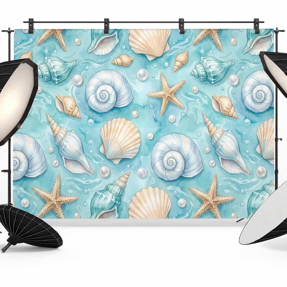 Shell Cloth Backdrop 7x5ft Photo Backdrop, Turquoise Coastal Soft Polyester Backdrop ...