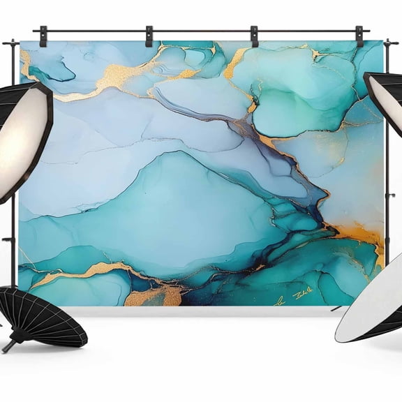 7x5ft Photo Backdrop, Turquoise Marble Soft Polyester Backdrop Curtains Photography Backdrops, Abstract Green Modern Luxury Cracks Brushed Background for Photoshoots Studio Video Portrait Parties