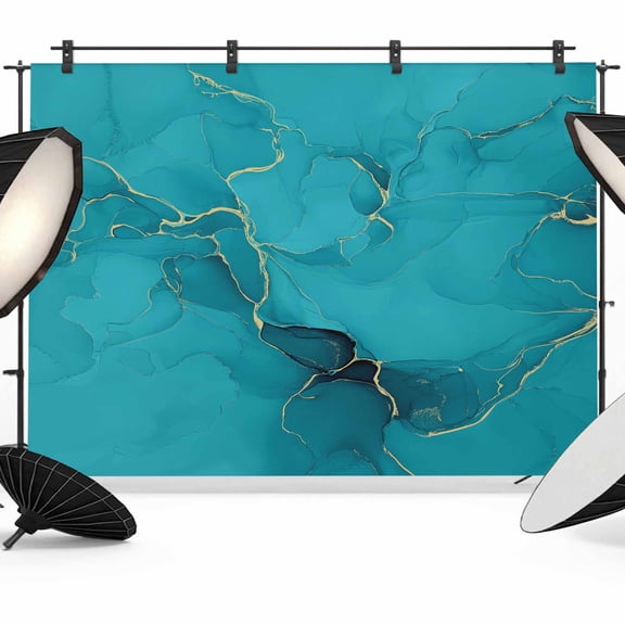 7x5ft Photo Backdrop, Turquoise Marble Soft Polyester Backdrop Curtains Photography Backdrops, Minimalist Abstract Golden Fluid Art Brushed Background for Photoshoots Studio Video Portrait Parties