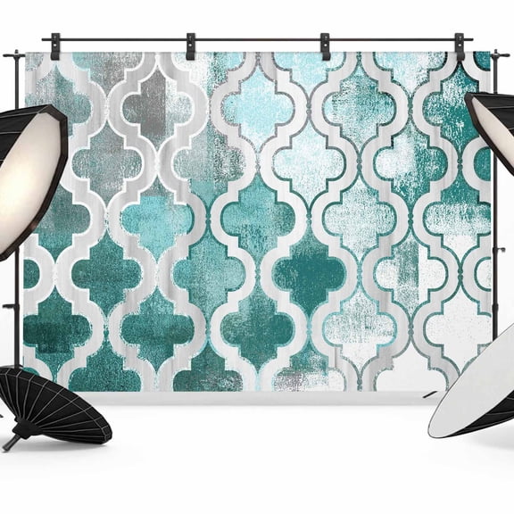 7x5ft Photo Backdrop, Turquoise Morocco Soft Polyester Backdrop Curtains Photography Backdrops, Grey Ombre Retro Mottled Painting Art Brushed Background for Photoshoots Studio Video Portrait Parties