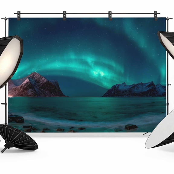 7x5ft Photo Backdrop, Turquoise Natural Landscape Soft Polyester Backdrop Curtains Photography Backdrops, Mountain Sky Brushed Background for Photoshoots Studio Video Portrait Parties