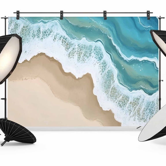 7x5ft Photo Backdrop, Turquoise Ocean Soft Polyester Backdrop Curtains Photography Backdrops, Gradient Brown Shore Sandy Beach Abstract Brushed Background for Photoshoots Studio Portrait Parties