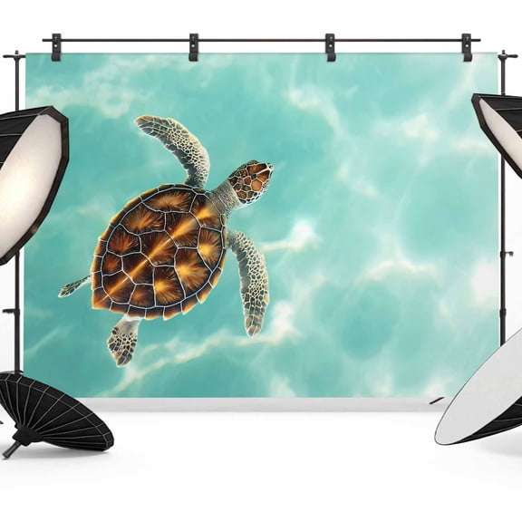 7x5ft Photo Backdrop, Turquoise Sea Turtle Soft Polyester Backdrop Curtains Photography Backdrops, Summer Beach Coastal Ocean Waves Brushed Background for Photoshoots Studio Video Portrait Parties