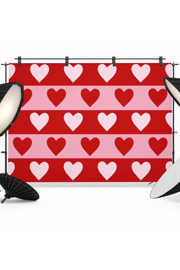 7x5ft Photo Backdrop, Valentine's Day Soft Polyester Backdrop Curtains Photography Backdrops, Romantic Pink Red Love Heart Stripes Brushed Background for Photoshoots Studio Video Portrait Parties