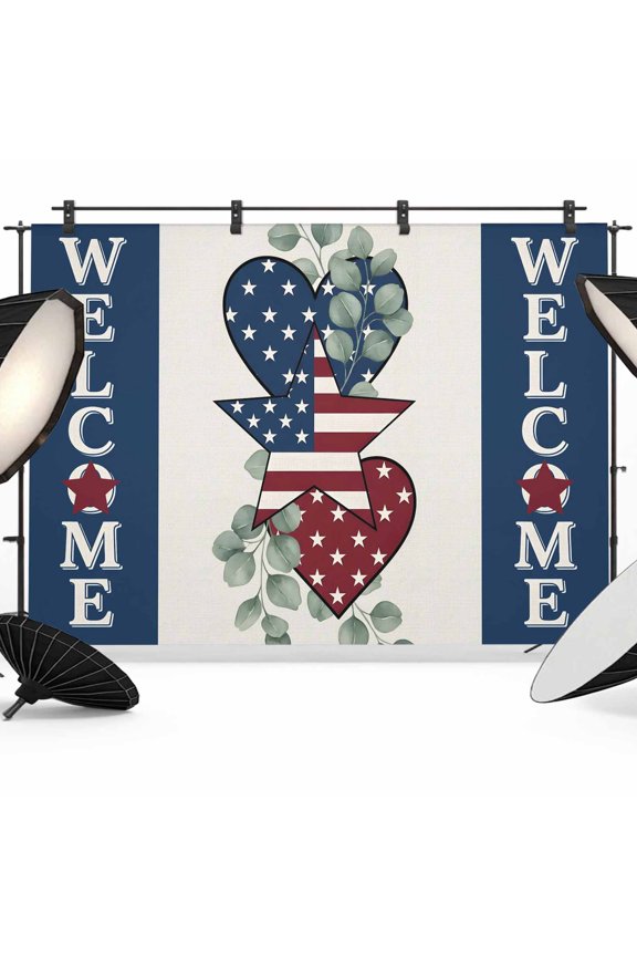 7x5ft Photo Backdrop, Vintage 4th of July Soft Polyester Backdrop Curtains Photography Backdrops, Love Heart Independence Day Brushed Background for Photoshoots Studio Video Portrait Parties