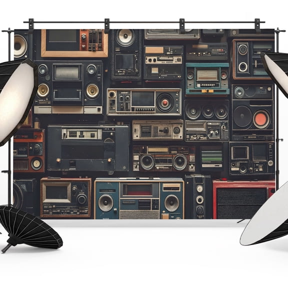 7x5ft Photo Backdrop, Vintage Art Soft Polyester Backdrop Curtains Photography Backdrops, Music Retro Art Brushed Background for Photoshoots Studio Video Portrait Parties