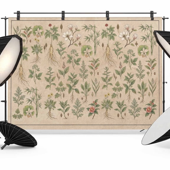 7x5ft Photo Backdrop, Vintage Botanical Soft Polyester Backdrop Curtains Photography Backdrops, Country Herbs Leaves Plants Flowers Brown Brushed Background for Photoshoots Studio Portrait Parties