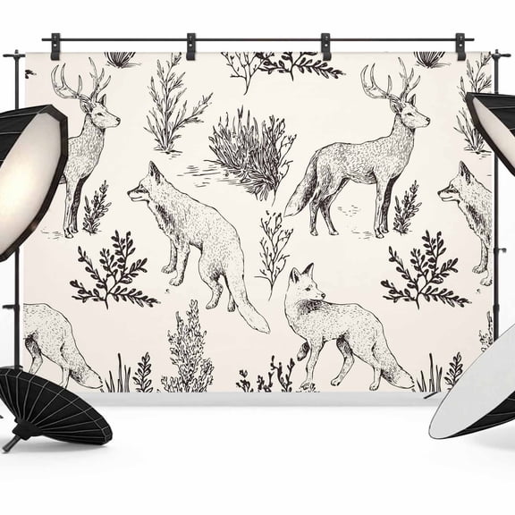 7x5ft Photo Backdrop, Vintage Elk Fox Soft Polyester Backdrop Curtains Photography Backdrops, Rustic Beige Simple Drawn Grass Brushed Background for Photoshoots Studio Video Portrait Parties