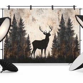 7x5ft Photo Backdrop, Vintage Forest Deer Soft Polyester Backdrop Curtains Photography Backdrops, Rustic Country Wildlife Woodland Brushed Background for Photoshoots Studio Video Portrait Parties