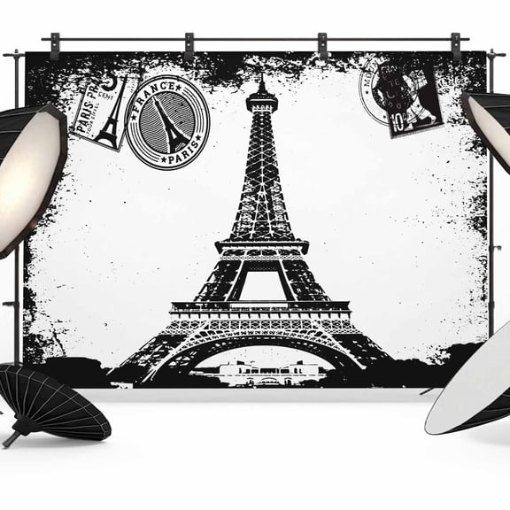 7x5ft Photo Backdrop, Vintage Paris Soft Polyester Backdrop Curtains Photography Backdrops, Chic Shabby Retro Landscape Black White Brushed Background for Photoshoots Studio Video Portrait Parties
