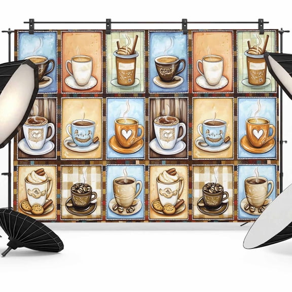 7x5ft Photo Backdrop, Watercolor Coffee Soft Polyester Backdrop Curtains Photography Backdrops, Retro Coffee Patchwork Brushed Background for Photoshoots Studio Video Portrait Parties