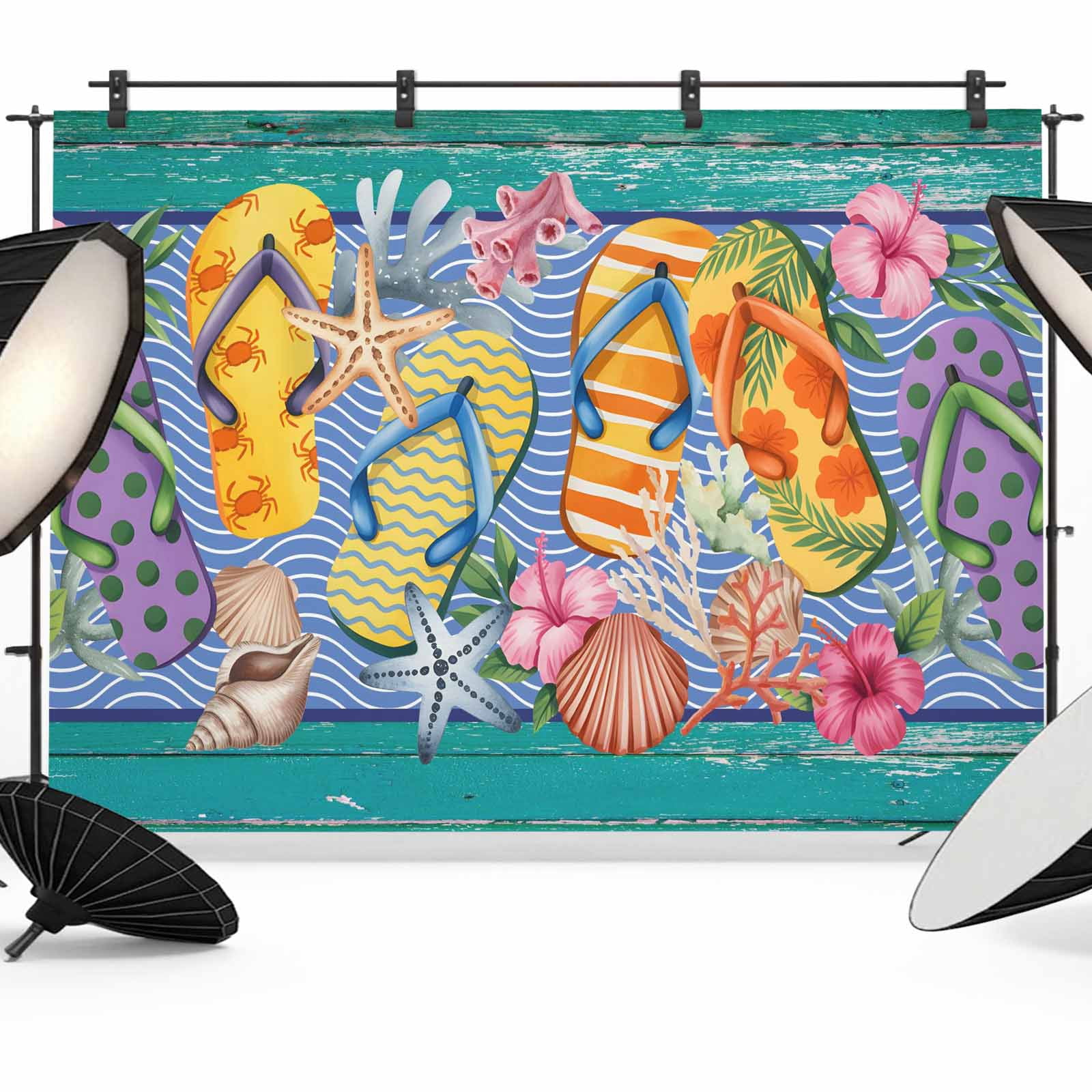 7x5ft Photo Backdrop, Watercolor Flip Flops Soft Polyester Backdrop ...
