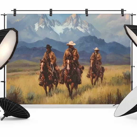 7x5ft Photo Backdrop, Western Cowboy Soft Polyester Backdrop Curtains Photography Backdrops, Mountain Sky Grass Nature Scenery Brushed Background for Photoshoots Studio Video Portrait Parties