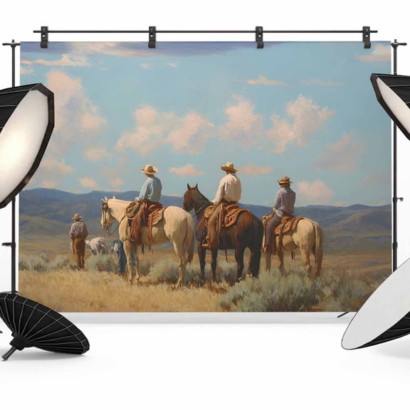 7x5ft Photo Backdrop, Western Cowboys Soft Polyester Backdrop Curtains Photography Backdrops, Nation Farmhouse Pastoral Scenery Brushed Background for Photoshoots Studio Video Portrait Parties