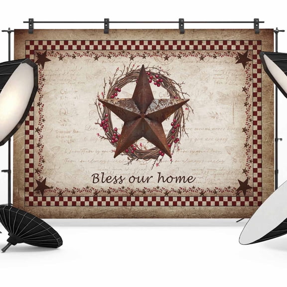 7x5ft Photo Backdrop, Western Star Retro Soft Polyester Backdrop Curtains Photography Backdrops, Country Texas Stars Res Buffalo Plaid Brushed Background for Photoshoots Studio Video Portrait Parties