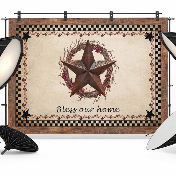 7x5ft Photo Backdrop, Western Star Vintage Soft Polyester Backdrop Curtains Photography Backdrops, Country Texas Stars Buffalo Plaid Brown Brushed Background for Photoshoots Studio Portrait Parties