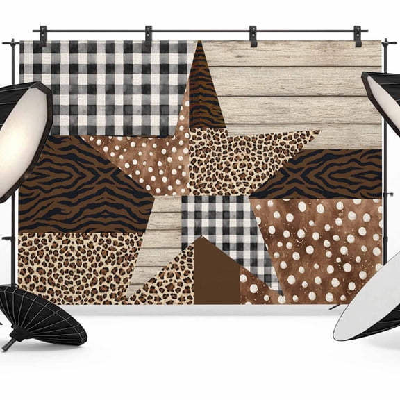 7x5ft Photo Backdrop, Western Stars Leopard Soft Polyester Backdrop Curtains Photography Backdrops, Patchwork Animals Print Wooden Plaid Brushed Background for Photoshoots Studio Video Portrait Party