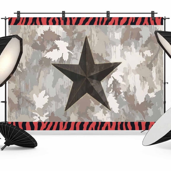 7x5ft Photo Backdrop, Western Texas Star Soft Polyester Backdrop Curtains Photography Backdrops, Farmhouse Abstract Red Tiger Print Brushed Background for Photoshoots Studio Video Portrait Parties