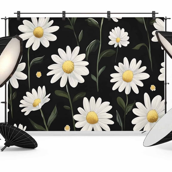 7x5ft Photo Backdrop, White Daisy Soft Polyester Backdrop Curtains Photography Backdrops, Botanical Floral Plants Stems Brushed Background for Photoshoots Studio Video Portrait Parties