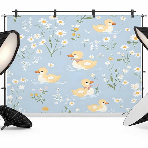 7x5ft Photo Backdrop, White Daisy Soft Polyester Backdrop Curtains Photography Backdrops, Spring Floral Duck Greenery Blue Brushed Background for Photoshoots Studio Video Portrait Parties