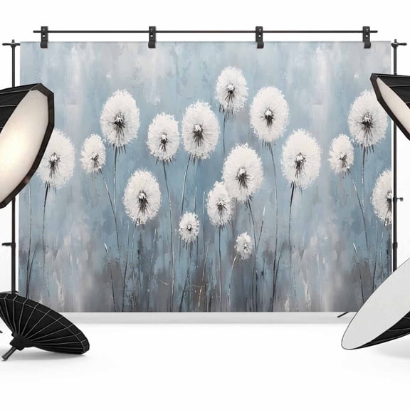 7x5ft Photo Backdrop, White Dandelion Soft Polyester Backdrop Curtains Photography Backdrops, Blue Oil Painting Retro Modern Art Brushed Background for Photoshoots Studio Video Portrait Parties