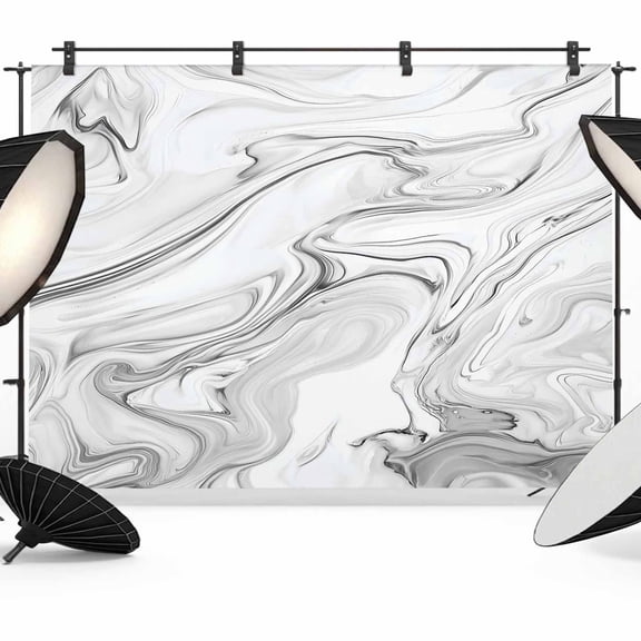 7x5ft Photo Backdrop, White Gray Marble Soft Polyester Backdrop Curtains Photography Backdrops, Modern Minimalist Abstract Texture Brushed Background for Photoshoots Studio Video Portrait Parties