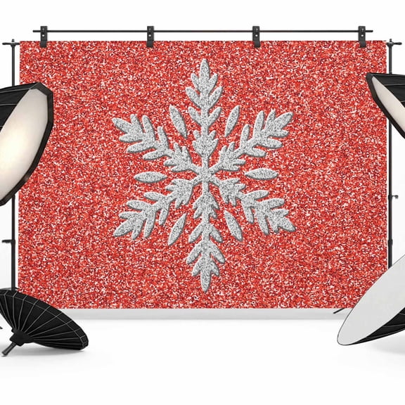7x5ft Photo Backdrop, Winter Snowflake Soft Polyester Backdrop Curtains Photography Backdrops, Modern Sparkling Snowflakes Red Brushed Background for Photoshoots Studio Video Portrait Parties