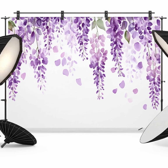 7x5ft Photo Backdrop, Wisteria Flowers Soft Polyester Backdrop Curtains Photography Backdrops, Purple Floral Warercolor Summer Brushed Background for Photoshoots Studio Video Portrait Parties