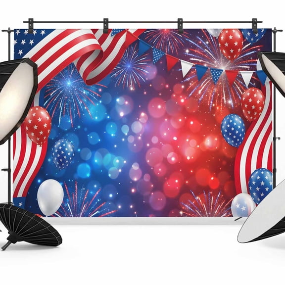 7x5ft Photo Backdrop, Years Anniversary Soft Polyester Backdrop Curtains Photography Backdrops, Independence Day USA Flag Firework Brushed Background for Photoshoots Studio Video Portrait Parties