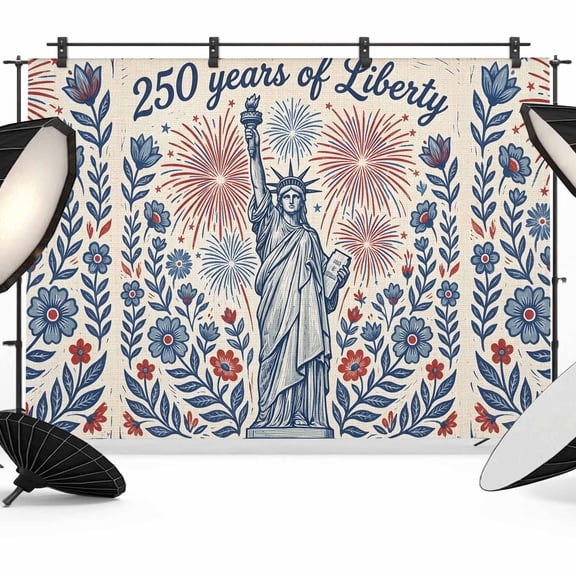 7x5ft Photo Backdrop, Years USA Anniversary Soft Polyester Backdrop Curtains Photography Backdrops, Independence Day Firework Floral Brushed Background for Photoshoots Studio Video Portrait Parties