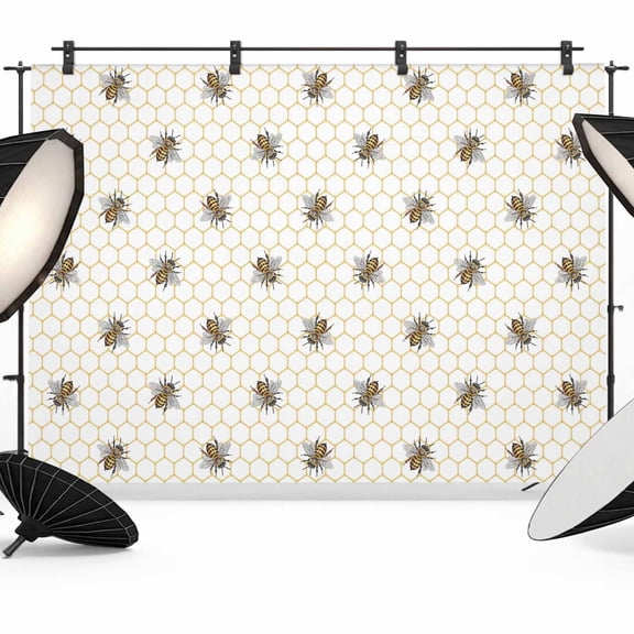 7x5ft Photo Backdrop, Yellow Bees Soft Polyester Backdrop Curtains Photography Backdrops, Honeybee Geometric Hive Simple Pastoral Brushed Background for Photoshoots Studio Video Portrait Parties