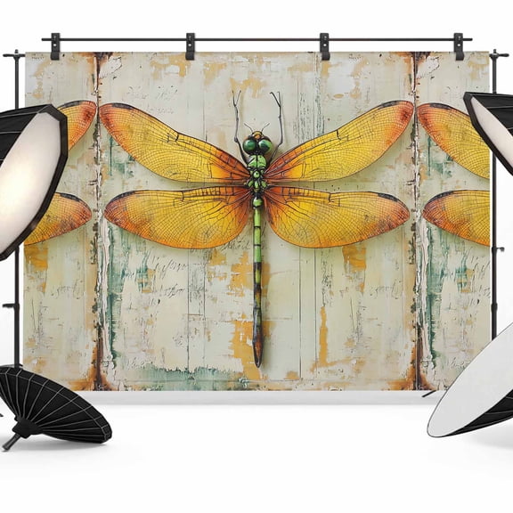 7x5ft Photo Backdrop, Yellow Dragonfly Soft Polyester Backdrop Curtains Photography Backdrops, Vintage Rustic Chic Animals Aesthetic Brushed Background for Photoshoots Studio Video Portrait Parties