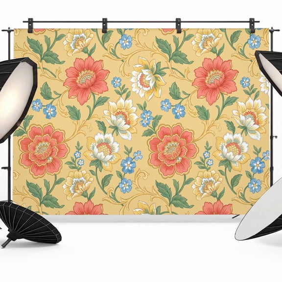 7x5ft Photo Backdrop, Yellow Flowers Soft Polyester Backdrop Curtains Photography Backdrops, Farmhouse Retro Luxury Flowers Plants Brushed Background for Photoshoots Studio Video Portrait Parties