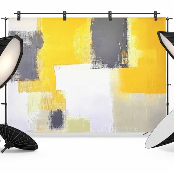7x5ft Photo Backdrop, Yellow Grey Soft Polyester Backdrop Curtains Photography Backdrops, Modern Abstract Oil Painted Geometric Brushed Background for Photoshoots Studio Video Portrait Parties